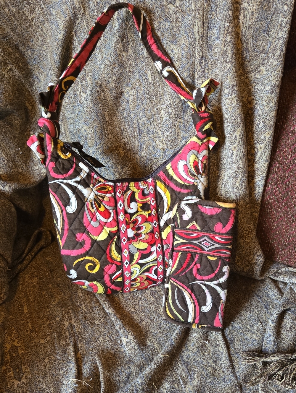 2 pic Vera Bradley Quilted Floral-Print small Bag and eye case in Brown and Pink